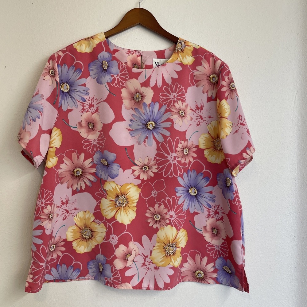 VTG Maggie Sweet Blouse Womens Plus‎ Size 3X Red Pink Floral Scoop Neck Casual